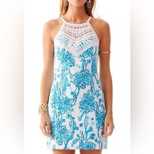 Lilly Pulitzer Blue & White Crochet Halter Dress | Cotton Resort Mini 6